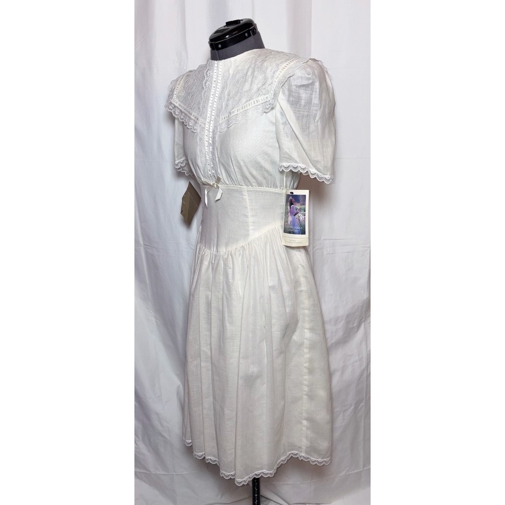Jessica McClintock Gunne Sax Cottagecore White Lace Dress 32-26-40 SZ 8 STAINED